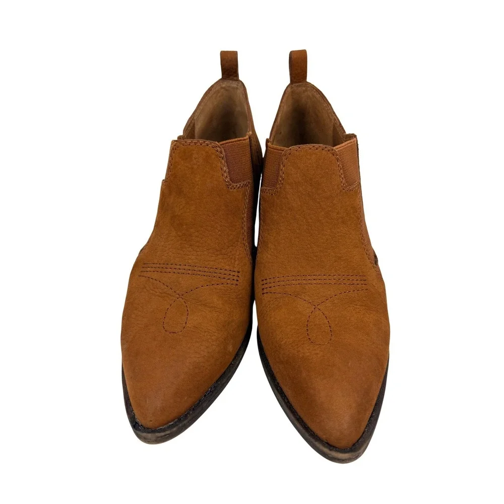 Lucky Brand Tan Leather Western Ankle Boots Pointed Toe Brown Booties 7M 37